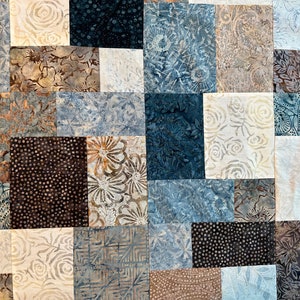 Queen Size Quilt Top, Blue Brown Batik Fabrics, 81 x 90, Unfinished Quilt Top image 10