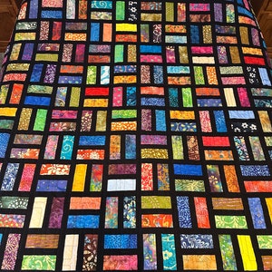 Handmade Full Size Quilt in Bold Multi-Color Batiks, 78 x 90, Homemade Quilts For Sale image 10