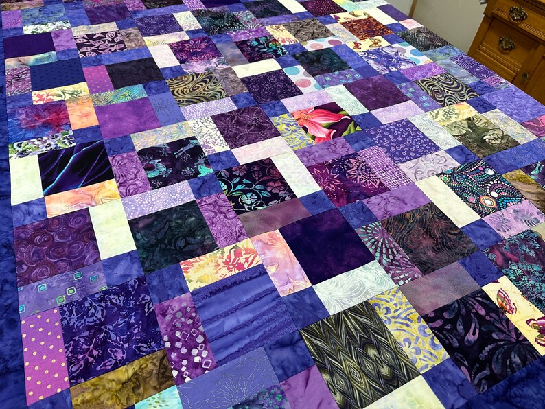Unfinished Batik Quilt Top, 55 x 68, Purple, Quilt Tops for Sale image 6