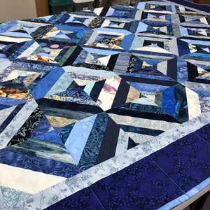 Handmade Blue Patchwork Quilt: Cozy Cotton Throw Blanket for Sofa, Living Room, or Bed (55x68 inches)
