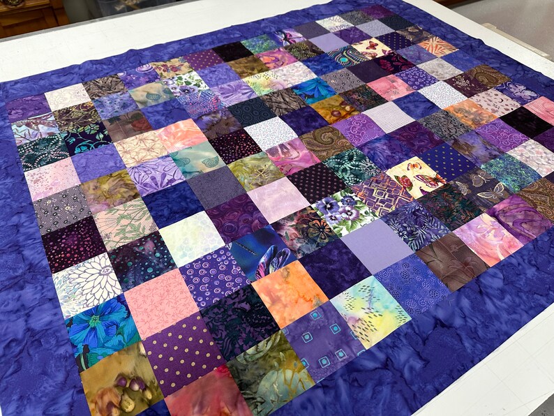 Unfinished Batik Quilt Top, 36 x 45, Shades of Purple, Crib Quilt Size image 3