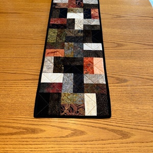 Quilted Table Runner, 12" x 40", Black Brown & Cream, Handmade Runner, Table Decor Centerpiece, Home Decor