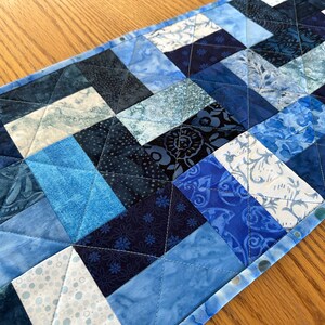 Quilted Table Runner, Blue, 12" x 40", Handmade Custom Table Runner, Housewarming Gift, Home Decor, Kitchen Decor