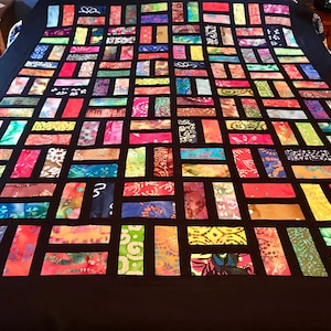 Batik Unfinished Quilt Top With Bold Multi-Color Batiks, Lap Quilt, 57 x 68, Pieced Quilt Top, Handmade Quilt Top image 1