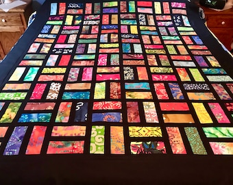 Batik Unfinished Quilt Top With Bold Multi-Color Batiks, Lap Quilt, 57" x 68", Pieced Quilt Top, Handmade Quilt Top