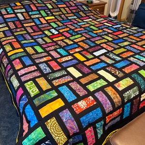 Handmade Full Size Quilt in Bold Multi-Color Batiks, 78 x 90, Homemade Quilts For Sale image 7