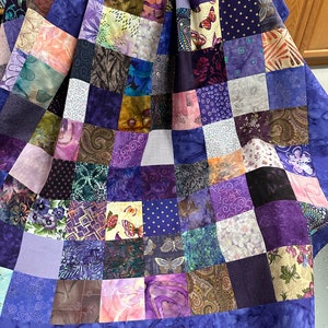 Unfinished Batik Quilt Top, 36 x 45, Shades of Purple, Crib Quilt Size image 8