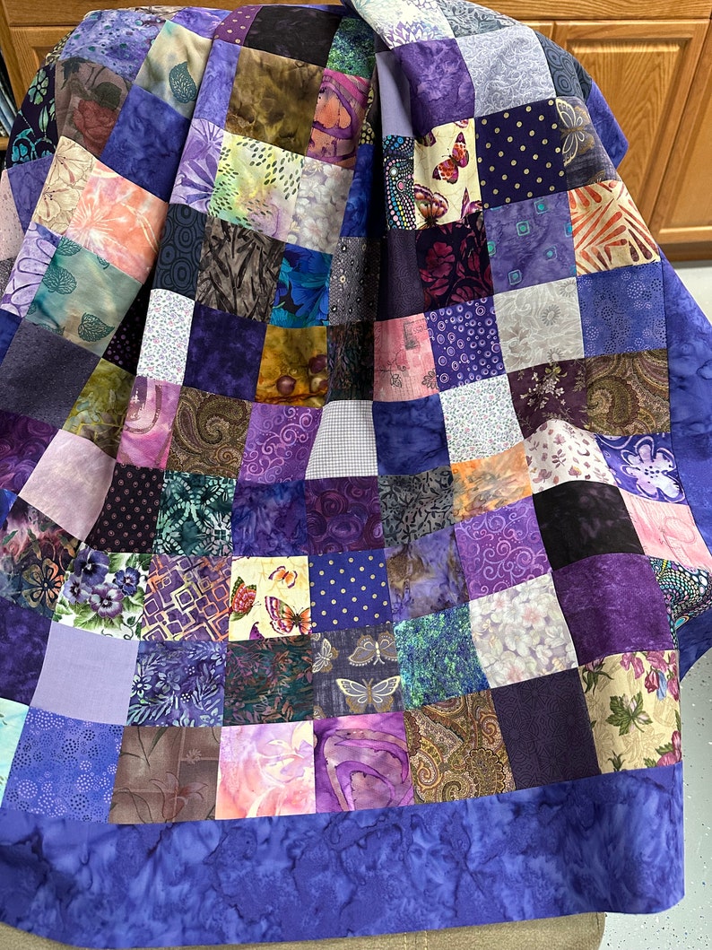 Unfinished Batik Quilt Top, 36 x 45, Shades of Purple, Crib Quilt Size image 8