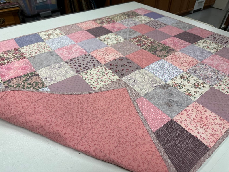 Handmade Patchwork Quilt, Pink and Purple, 36 x 45, Crib Quilt, Baby Quilt, Baby Shower Gift, Quilts for Sale image 8