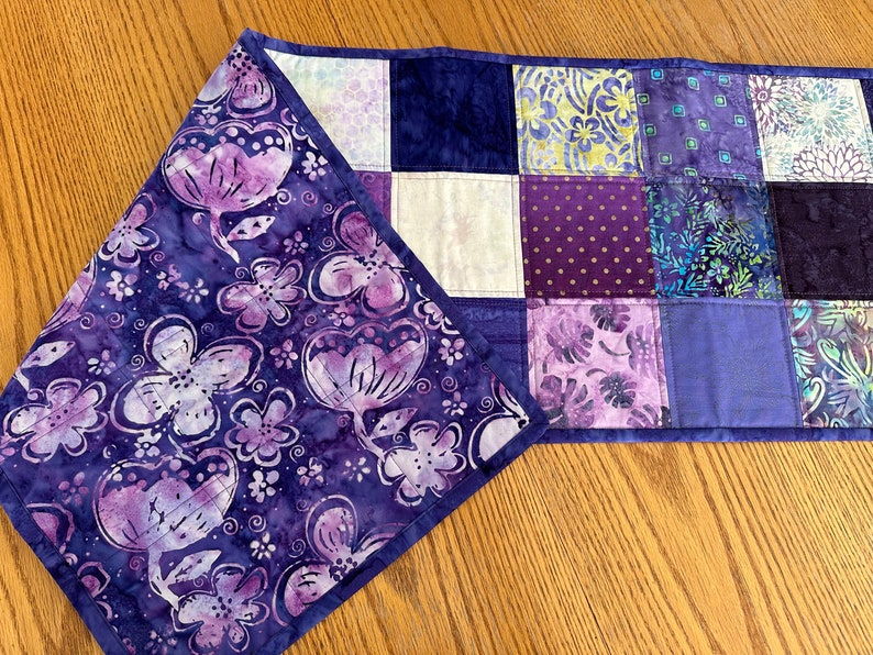 Handmade Quilted Table Runner, Purple, Table Decor Centerpiece, Home Decor, Housewarming Gift, 14" x 50"