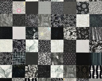 Handmade Unfinished Quilt Top in Black and Gray, 36" x 45", Ready to Finish, Quilts for Sale