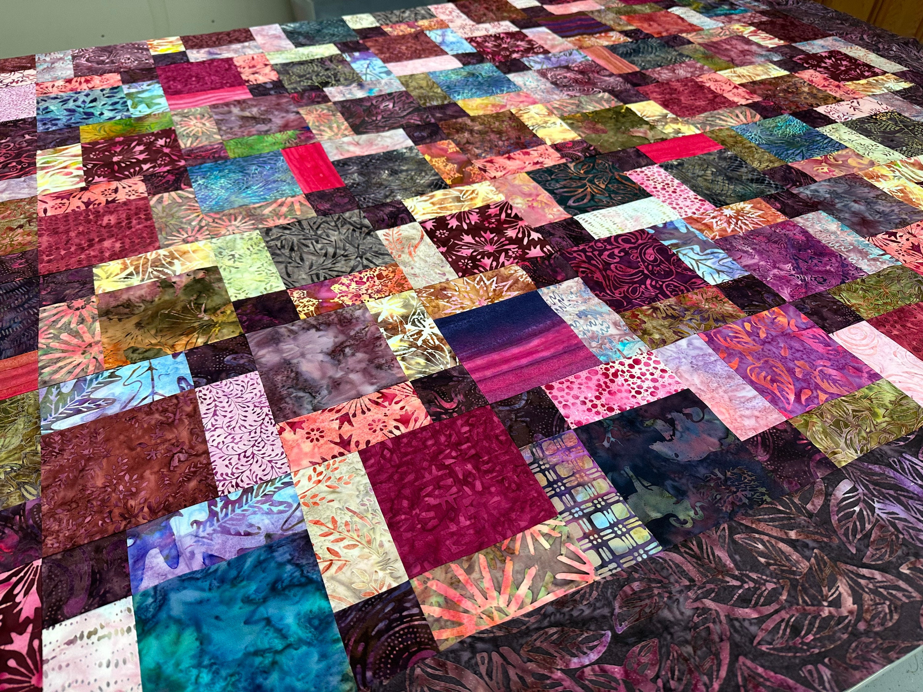 UNFINISHED Quilt Top With Pink Batiks Lap Quilt 54 X Etsy