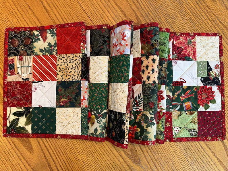 Christmas Quilted Table Runner, Handmade, 12 x 60, Table Topper image 3
