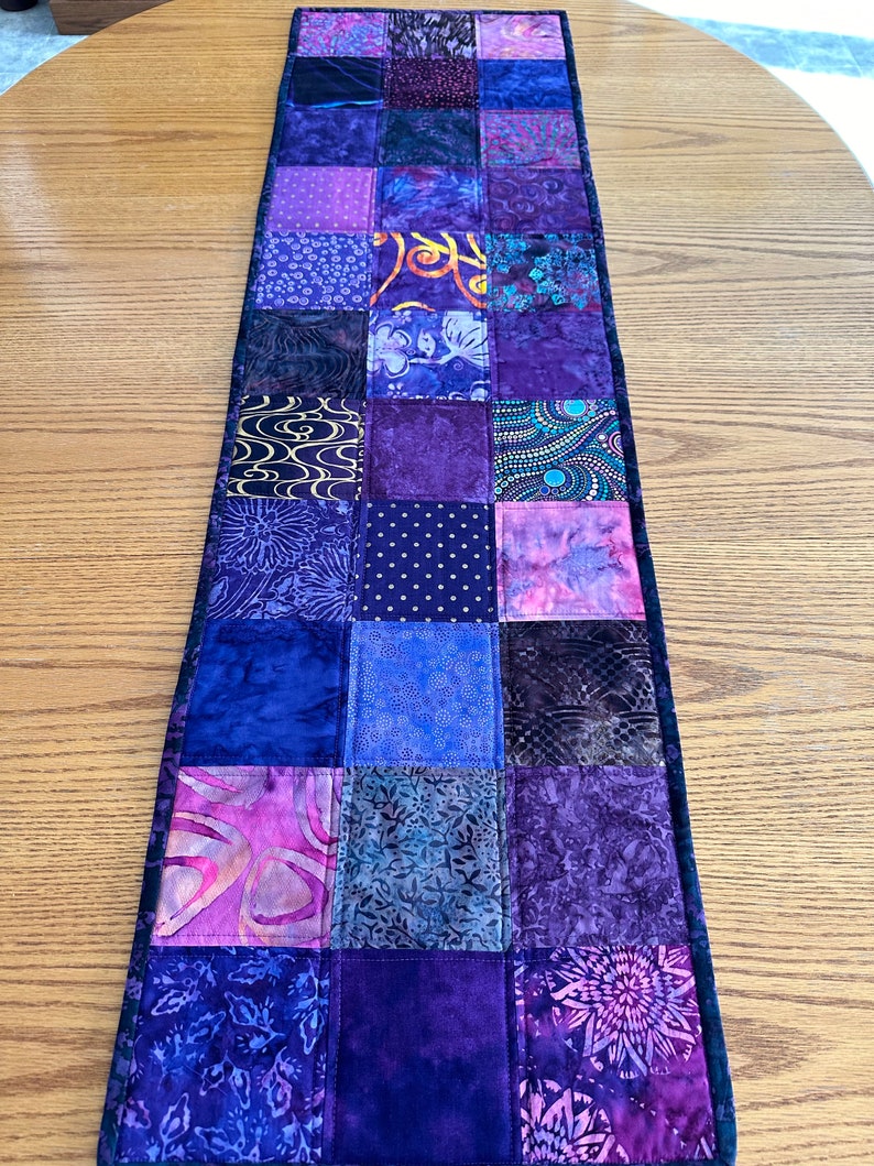 Handmade Quilted Table Runner, Purple, Table Decor Centerpiece, Home Decor, Housewarming Gift, 14" x 50"