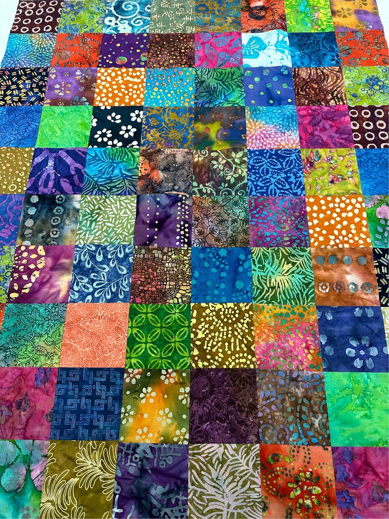 Handmade Batik Unfinished Quilt Top, Multi-Color, 36 x 45, Pieced Quilt Top image 3