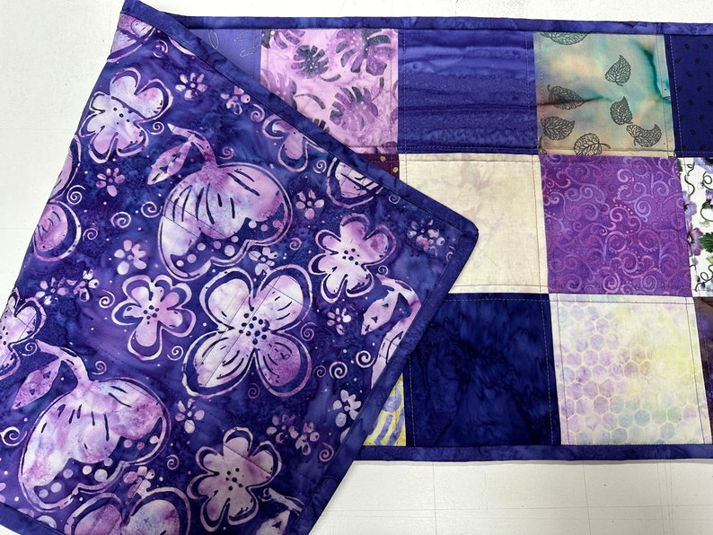 Handmade Quilted Table Runner, Purple, Table Decor Centerpiece, Home Decor, Housewarming Gift, 14" x 50"