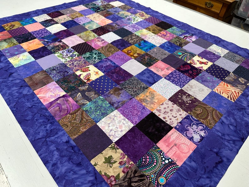 Unfinished Batik Quilt Top, 36 x 45, Shades of Purple, Crib Quilt Size image 9