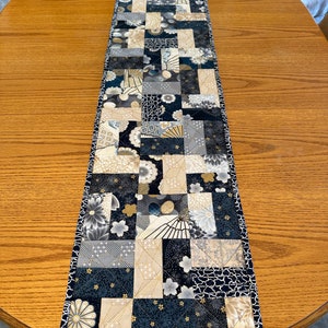 Custom Table Runner, Navy Blue & Cream, 12" x 60", Handmade Quilted Table Runner, Home Decor, Kitchen Decor, Housewarming Gift