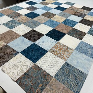 Handmade Quilt Top in Blues and Browns, 36 x 45, Ready to Finish image 9