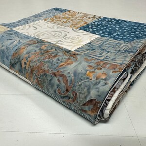 Queen Size Quilt Top, Blue Brown Batik Fabrics, 81 x 90, Unfinished Quilt Top image 6