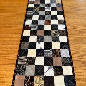 Quilted Table Runner, Black, Brown, Tan, 12 x 40, Handmade Custom Table Runner, Home Decor, Kitchen Decor, Housewarming Gift image 2
