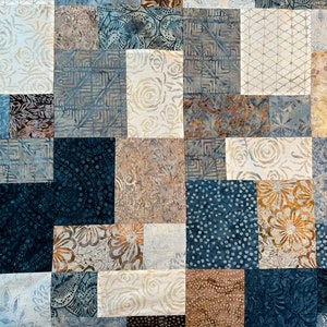 Queen Size Quilt Top, Blue Brown Batik Fabrics, 81 x 90, Unfinished Quilt Top image 7