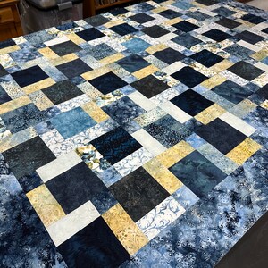 Unfinished Batik Quilt Top, Blue & Yellow, 55 x 68, Ready to Finish, Lap Quilt image 3