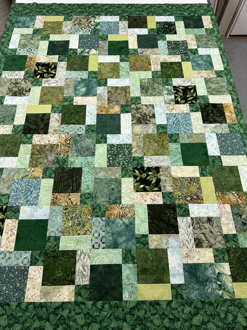 Green Patchwork Unfinished Quilt Top, 55 x 68, Lap or Throw Size image 4