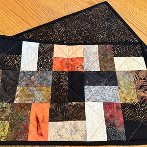 Quilted Table Runner, 12" x 40", Black Brown & Cream, Handmade Runner, Table Decor Centerpiece, Home Decor