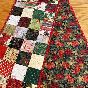 Christmas Quilted Table Runner, Handmade, 12 x 60, Table Topper image 1