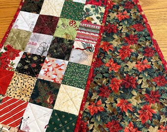 Christmas Quilted Table Runner, Handmade, 12" x 60", Table Topper