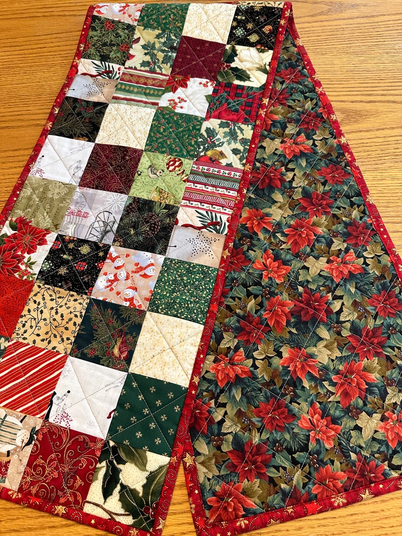 Christmas Quilted Table Runner, Handmade, 12 x 60, Table Topper image 1