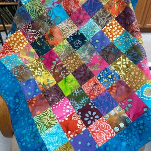 Unfinished Batik Quilt Top, Rainbow Colors, 36 x 45, Crib Quilt image 10