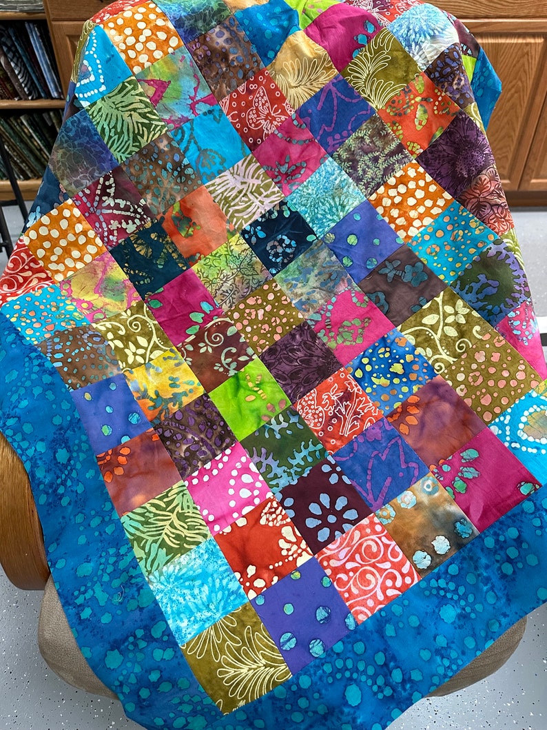 Unfinished Batik Quilt Top, Rainbow Colors, 36 x 45, Crib Quilt image 10