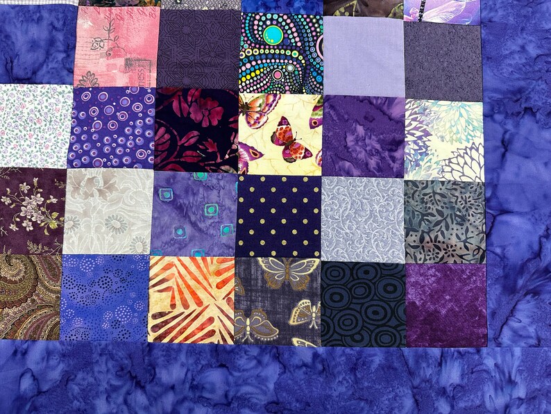 Unfinished Batik Quilt Top, 36 x 45, Shades of Purple, Crib Quilt Size image 10