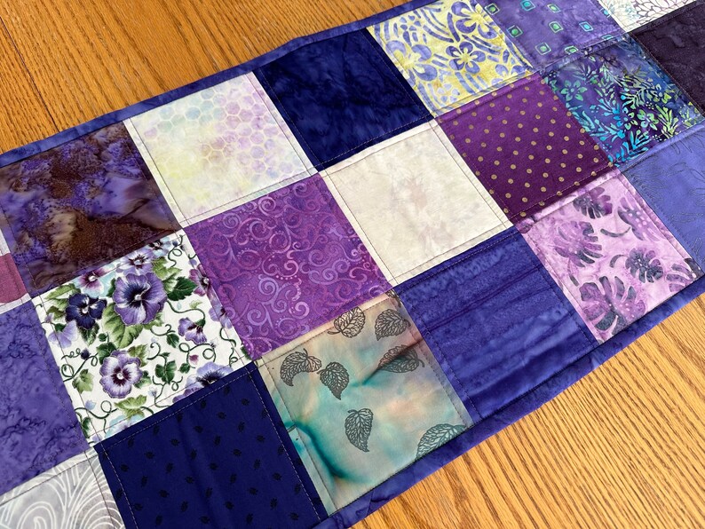 Handmade Quilted Table Runner, Purple, Table Decor Centerpiece, Home Decor, Housewarming Gift, 14" x 50"