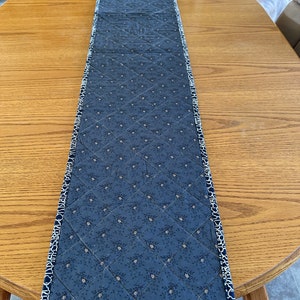 Custom Table Runner, Navy Blue & Cream, 12" x 60", Handmade Quilted Table Runner, Home Decor, Kitchen Decor, Housewarming Gift