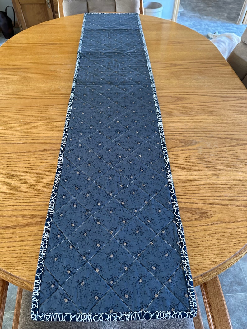 Custom Table Runner, Navy Blue & Cream, 12" x 60", Handmade Quilted Table Runner, Home Decor, Kitchen Decor, Housewarming Gift