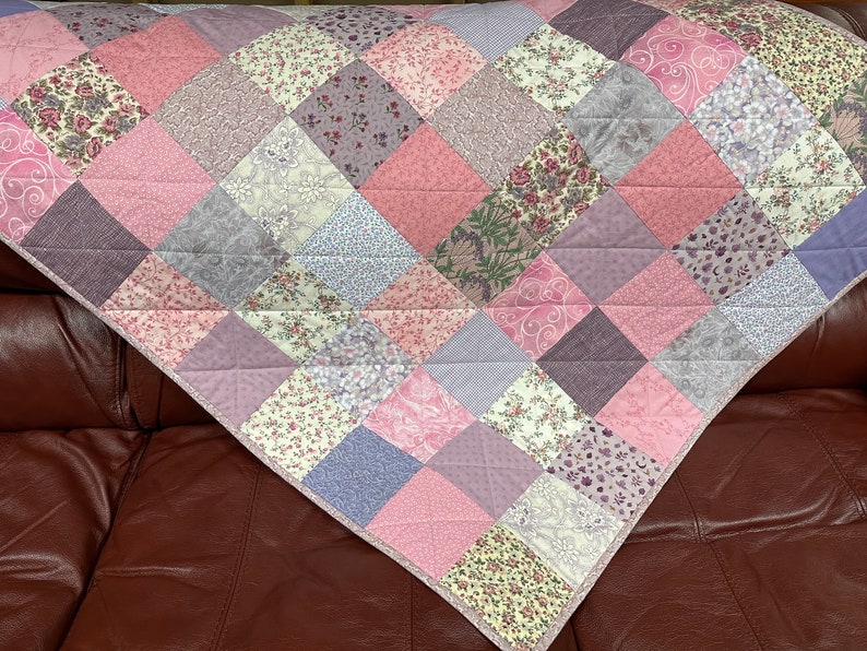 Handmade Patchwork Quilt, Pink and Purple, 36 x 45, Crib Quilt, Baby Quilt, Baby Shower Gift, Quilts for Sale image 5