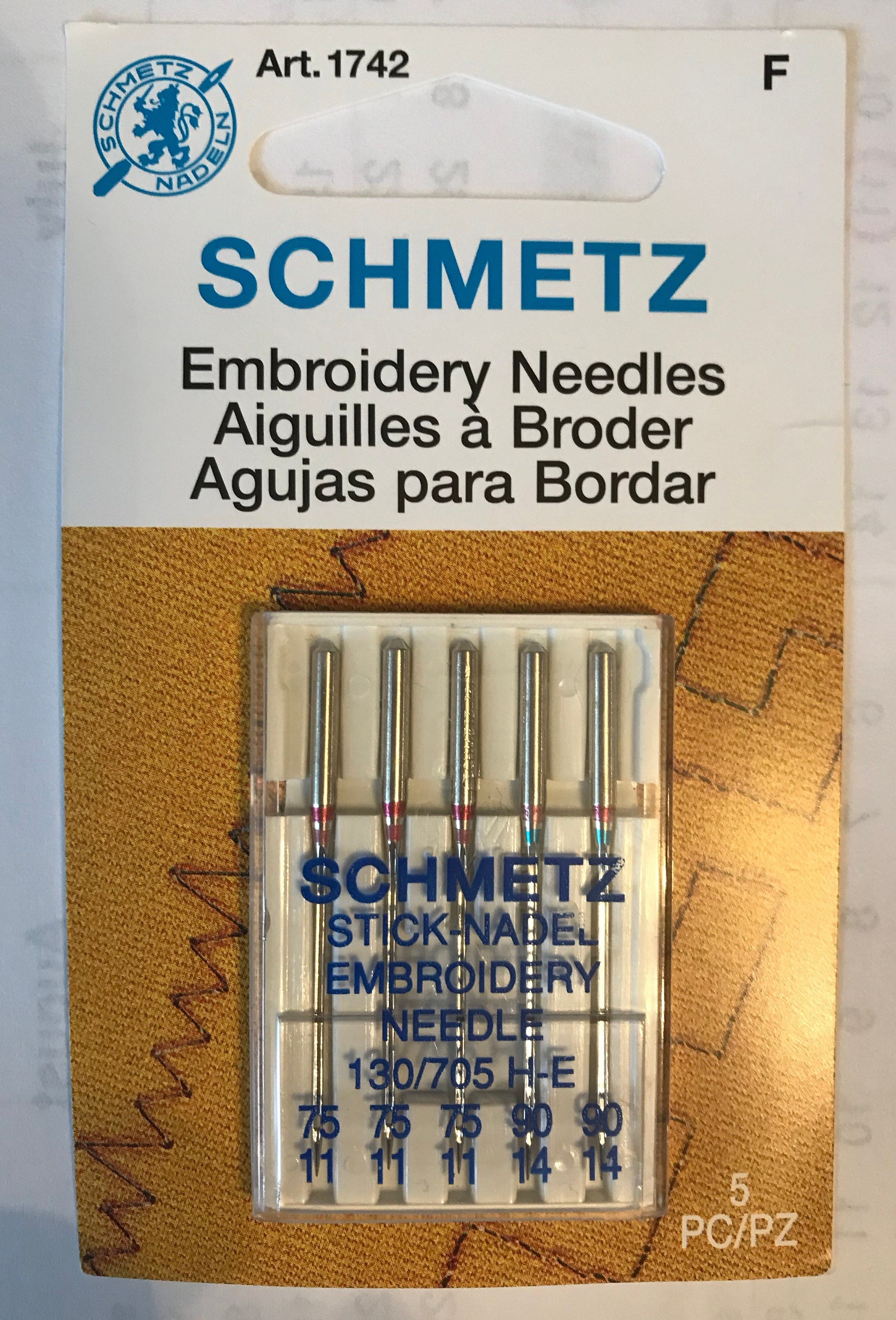 Schmetz Embroidery Sewing Machine Needles, Assorted Sizes 