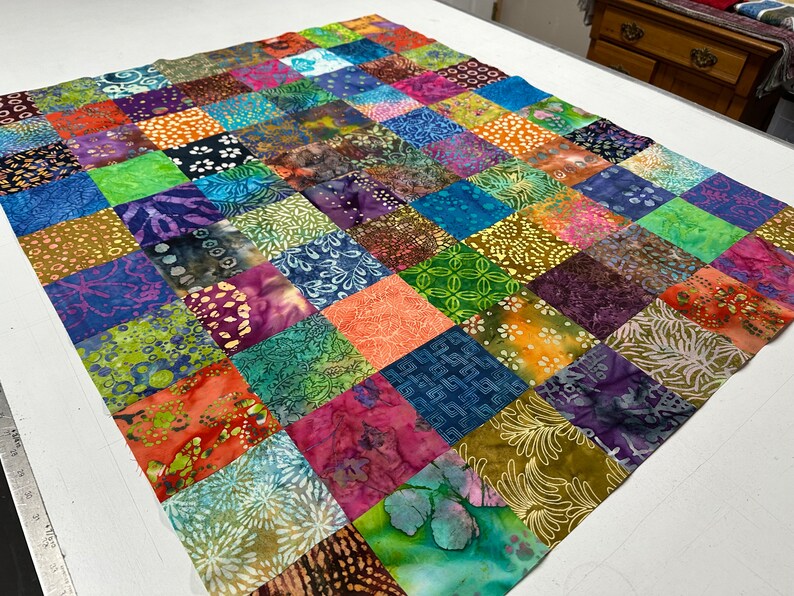 Handmade Batik Unfinished Quilt Top, Multi-Color, 36 x 45, Pieced Quilt Top image 9