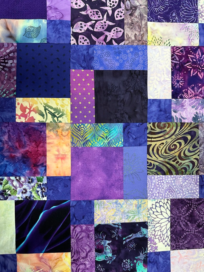 Unfinished Batik Quilt Top, 55 x 68, Purple, Quilt Tops for Sale image 10