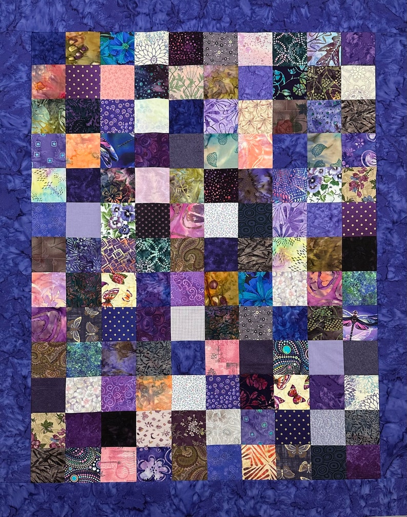Unfinished Batik Quilt Top, 36 x 45, Shades of Purple, Crib Quilt Size image 1