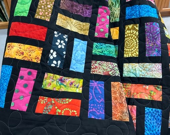 Handmade Batik Patchwork Lap Quilt, 57" x 68", Homemade Quilts for Sale, Sofa Throw