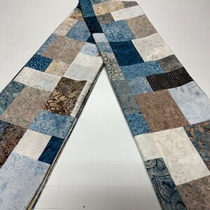 Queen Size Quilt Top, Blue Brown Batik Fabrics, 81 x 90, Unfinished Quilt Top image 5