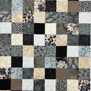 Handmade Quilt Top in Black Brown Tan, 36" x 45", Quilts for Sale, Unfinished Quilt Top