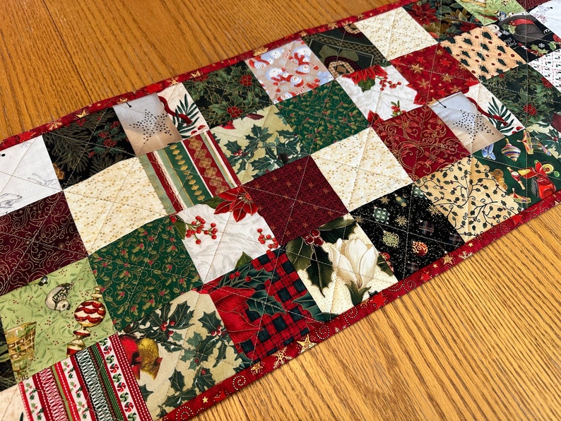 Christmas Quilted Table Runner, Handmade, 12 x 60, Table Topper image 8