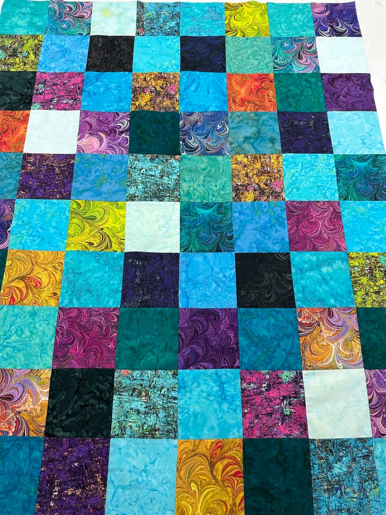 Handmade Quilt Top, Multi-Color, 36" x 45", Crib Size, Patchwork Quilt, Ready to Finish, Quilts for Sale