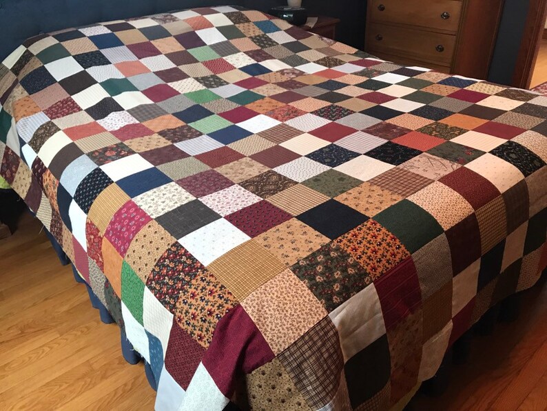 Unfinished Quilt Top Warm And Rustic Brown Blue 81 X Image 0