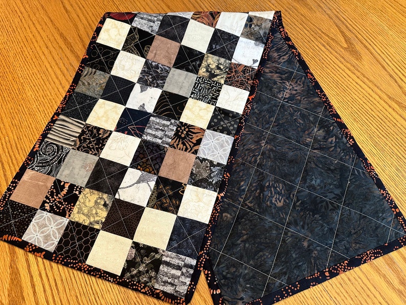 Quilted Table Runner, Black, Brown, Tan, 12 x 40, Handmade Custom Table Runner, Home Decor, Kitchen Decor, Housewarming Gift image 10